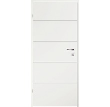 Ușă interioară netedă cu frezări decorative orizontale și clanță