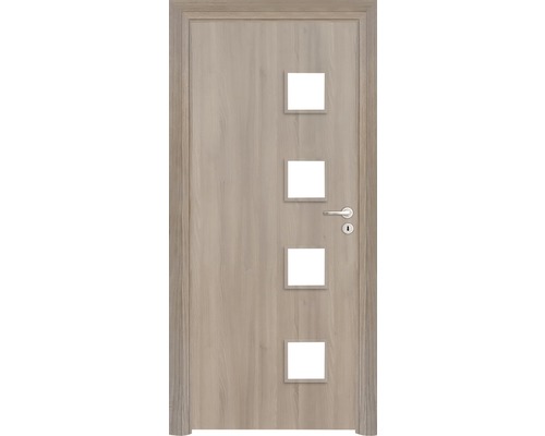Foaie de ușă Classen frasin maro Modena 4 MDF 203,5x84,4 cm stânga Ușă de interior cu patru decupaje pătrate, mâner și încuietoare