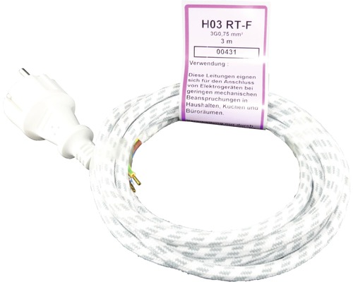 Cablu alimentare fier de călcat 3x0,75 mm² 3m alb/gri, cu ștecher CP