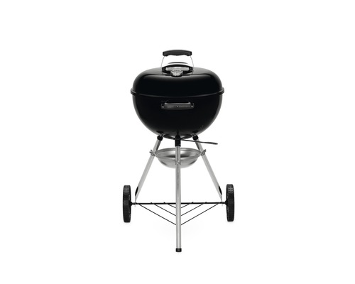 Grătar sferic negru cu capac, termometru și șasiu