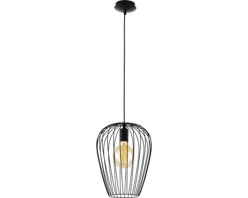 Lampa suspendată cu cușcă metalică neagră și bec Lampa suspendată cu cușcă metalică neagră și bec