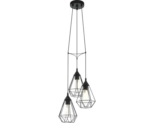 Lumină suspendată cu trei abajururi geometrice