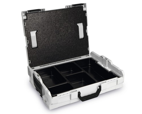 Cutie de scule deschisă cu compartimente de depozitare