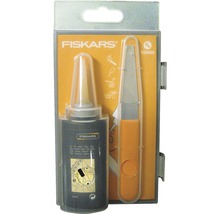 Unealtă de ascuțit și ulei Fiskars în ambalaj