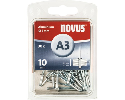 Nituri pop Novus A3, aluminiu, diametru 3 mm, 30 bucăți