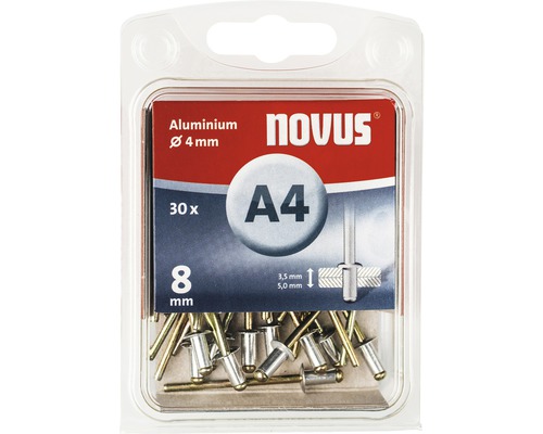 Nituri oarbe Novus A4, diametru 4 mm, lungime 8 mm, 30 bucăți în pachet