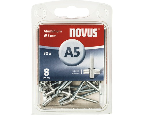 Nituri oarbe Novus A5 din aluminiu, diametru 5 mm, 30 bucăți