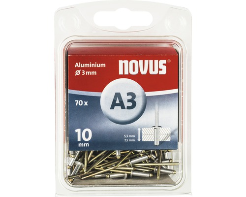 Nituri oarbe Novus A3 aluminiu, diametru 3 mm, 70 bucăți
