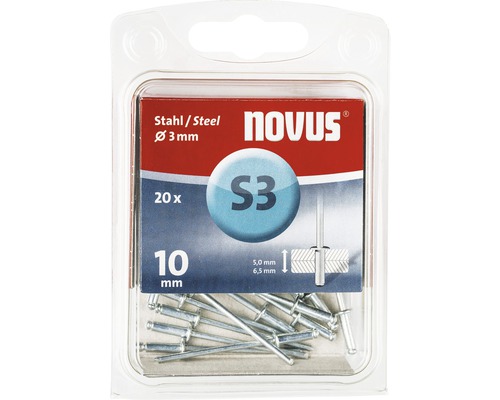 Nituri oarbe din oțel Novus, diametru 3 mm, lungime 10 mm, 20 bucăți