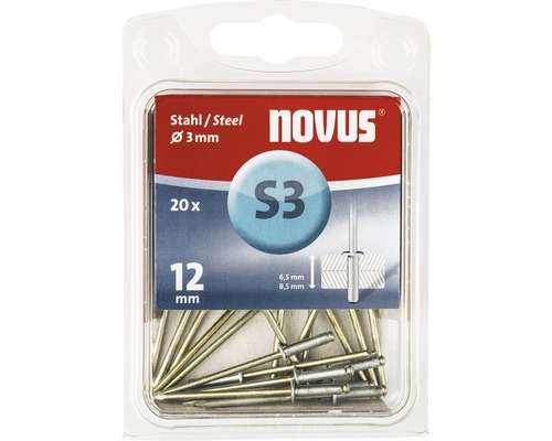 Pop-nituri Novus Ø3x12 mm oțel/oțel, pachet 20 bucăți