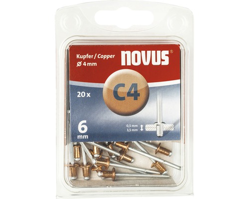 Pop-nituri Novus Ø4x6 mm cupru/oțel, pachet 20 bucăți