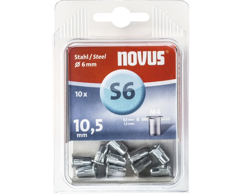 Nituri cu filet tip piuliță cu guler Novus M4 Ø6x10,5 mm, oțel, pachet 10 bucăți