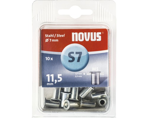 Nituri cu filet tip piuliță cu guler Novus M5 Ø7x11,5 mm, oțel, pachet 10 bucăți