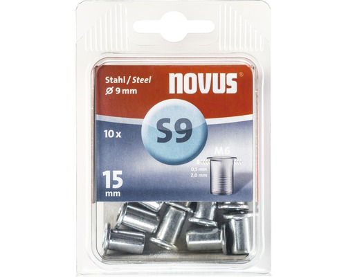 Nituri cu filet tip piuliță cu guler Novus M6 Ø9x15 mm, oțel, pachet 10 bucăți