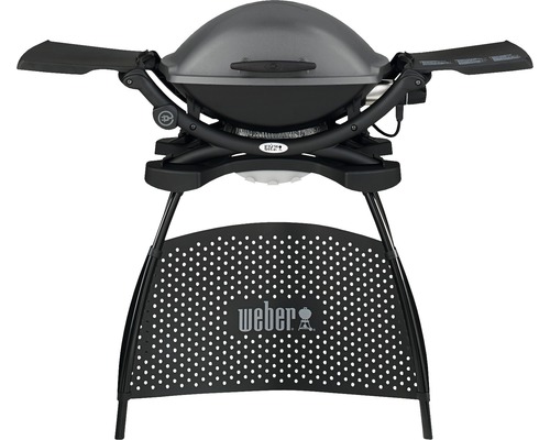 Grătar electric Weber Q 2400 2200 W suprafață de gătit 54x39 cm gri închis incl. mese laterale pliante, tavă de colectare grăsime, 3 cârlige pentru ustensile, stativ