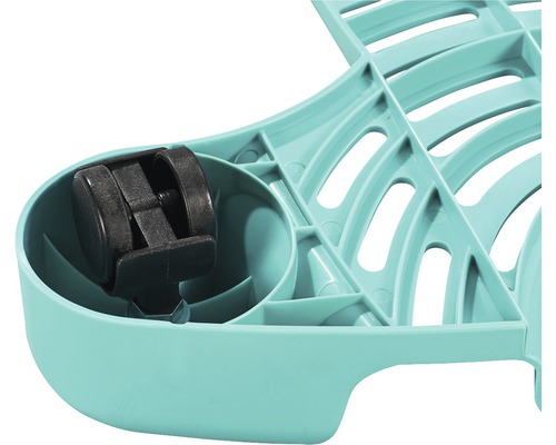 Vizualizare detaliată a unui suport de pantofi din plastic cu role