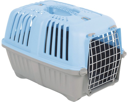 Cușcă transport câini și pisici Pratiko cu ușă metalică 48x31,5x33 cm albastru Cutie de transport animale din plastic cu ușă metalică
