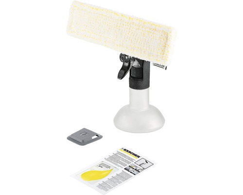 Pulverizator manual cu lavetă Kärcher 250 ml, pentru aparate de curățat geamuri Curățător de geamuri cu pulverizator și lavetă din microfibră