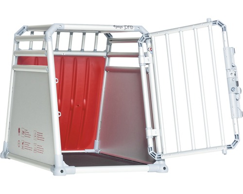 Cutie de transport pentru câini cu ușa cu grilaj deschisă