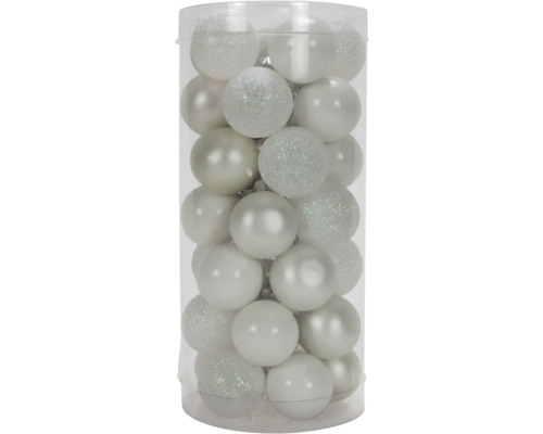 Set globuri Crăciun din sticlă Ø 2,5 cm alb/argintiu 35 buc. Globuri de Crăciun din plastic în ambalaj transparent