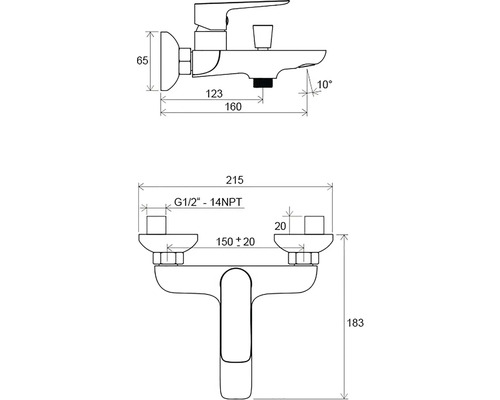 Desen tehnic al unui robinet cu dimensiuni