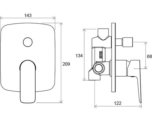 Desen tehnic al unei baterii încastrate cu dimensiuni
