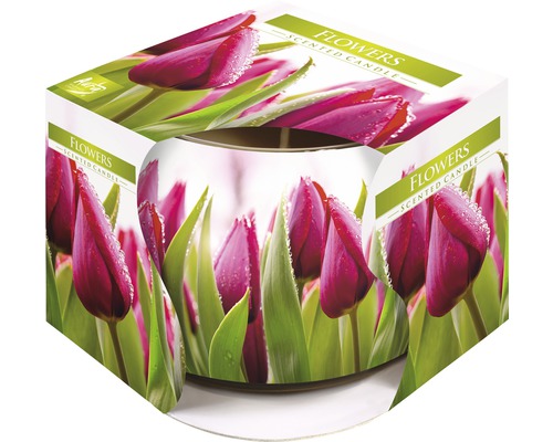 Lumânare parfumată LCA pahar imprimat flori SN71S-07 durata de ardere 20 h Lumânare parfumată cu decor floral în ambalaj