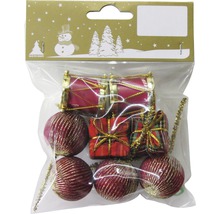 Ambalaj cu decorațiuni de brad în formă de globuri, cadouri și tobe