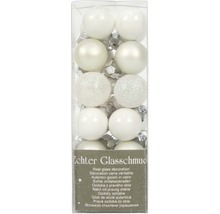 Pachet cu doisprezece globuri albe de Crăciun din sticlă