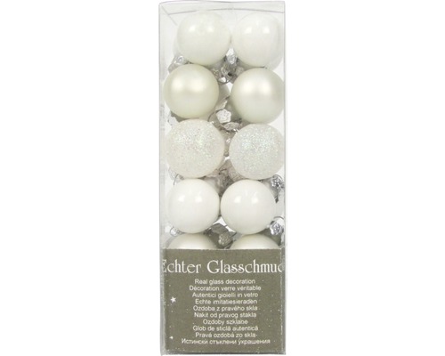 Set globuri Crăciun din sticlă Ø 2 cm alb 24 buc. Pachet cu doisprezece globuri albe de Crăciun din sticlă
