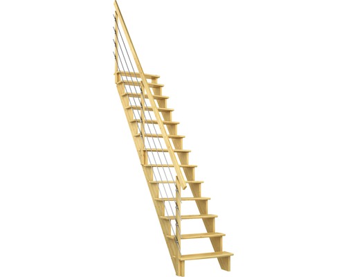 Scară laterală de interior Pertura Filia cu balustradă 13 pași pin netratat Scară din lemn cu balustradă