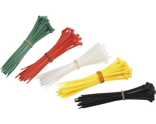 Set coliere rapide din plastic Meister 2,4x100 mm, 200 piese, 5 culori diferite Seturi de legături de cablu în diferite culori