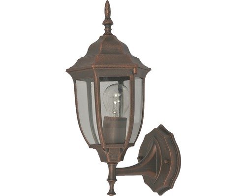 Aplică exterior felinar în sus Babylon E27 max. 1x40W IP44, culoare mahon mat Lumină de perete în stil clasic cu sticlă transparentă