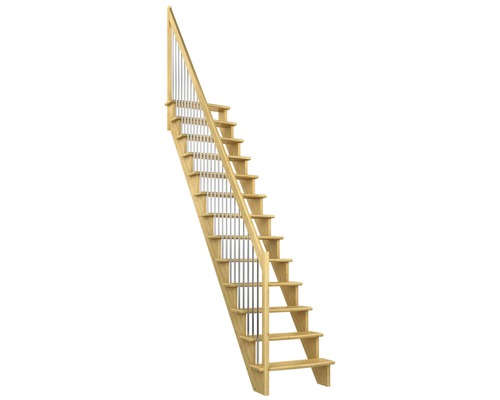 Scară laterală de interior Pertura Filia cu balustradă 13 pași pin netratat Scară din lemn cu balustradă metalică pentru interior