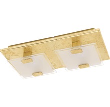 Lumină de plafon cu două abajururi pătrate și aspect de foiță de aur de culoare aurie