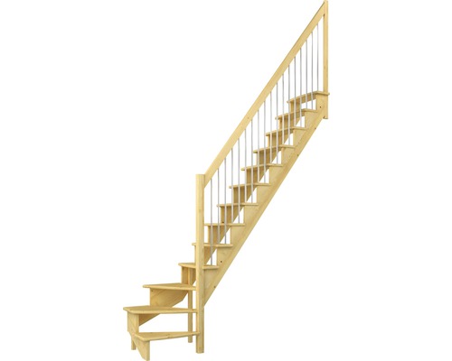 Scară laterală de interior Pertura Filia cu balustradă 13 pași pin netratat Scară din lemn cu balustradă pentru interior