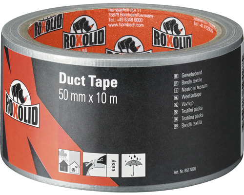 Bandă pentru reparații argintie 10 m x 50 mm Bandă textilă Roxolid, 50 milimetri x 10 metri