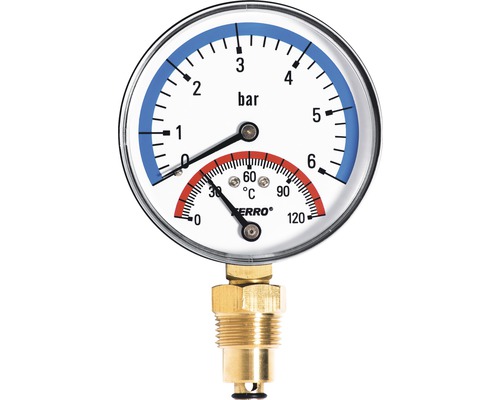 Termomanometru 80 mm, D1/2”, 0-6 bar, 0-120°C, montaj radial