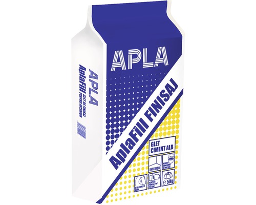 Glet finisaj pe bază de ciment AplaFill pentru interior, alb 5 kg Ambalaj AplaFill Finish glet, 5 kg, pe bază de ciment