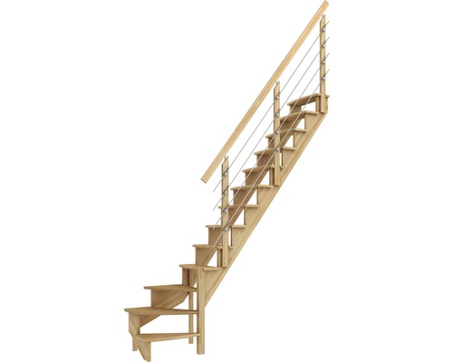 Scară laterală de interior Pertura Filia cu balustradă 13 pași fag netratat