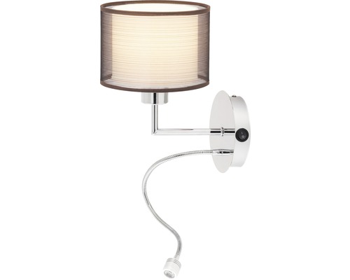 Veioză & lampă de citit Anastasia E27 max. 1x60W & LED integrat 1W, crom/maro Lumină de perete cu braț de citire și abajur