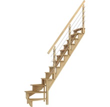 Scară din lemn cu balustradă și cabluri din oțel inoxidabil