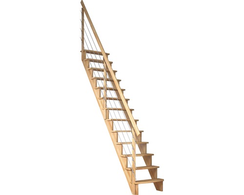 Scară laterală de interior Pertura Filia cu balustradă 13 pași fag lăcuit Scară din lemn cu balustradă și cabluri din oțel inoxidabil
