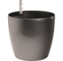 Ghiveci Lafiora, plastic, Ø 43 cm, antracit lucios, inclus set de udare a pământului și indicator al nivelului de apă