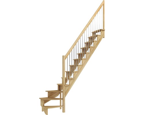Scară laterală de interior Pertura Filia cu balustradă 13 pași fag lăcuit Scară din lemn cu balustradă metalică pentru interior