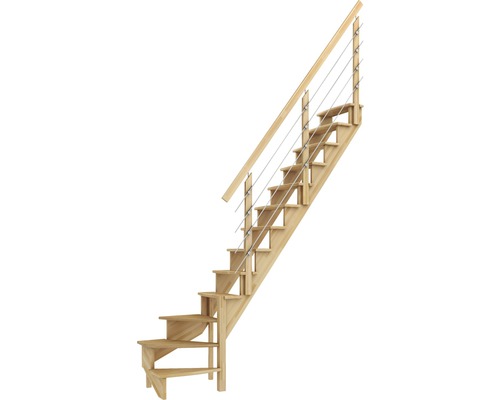 Scară laterală de interior Pertura Filia cu balustradă 13 pași fag lăcuit Scară din lemn cu balustradă