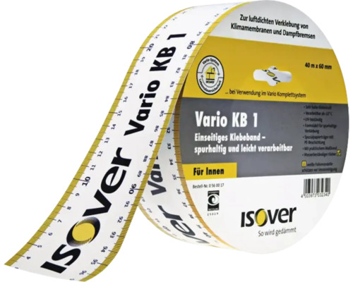 Bandă adezivă Isover Vario KB 1 pentru lipirea etanșă a membranelor climatice și a barierelor de vapori, 40 mm x 60 mm