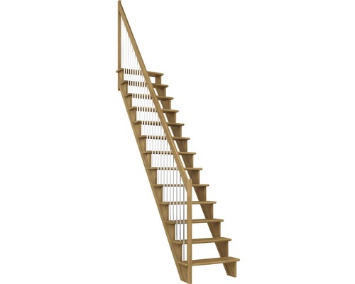 Scară laterală de interior Pertura Filia cu balustradă 13 pași stejar lăcuit Scară din lemn cu balustradă metalică