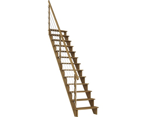 Scară laterală de interior Pertura Filia cu balustradă 13 pași stejar lăcuit Scară din lemn cu balustradă din cablu de oțel