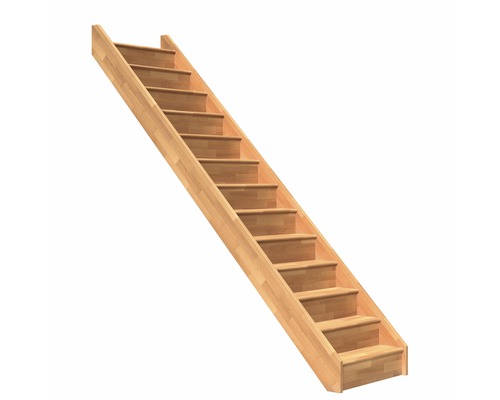Scară laterală de interior Pertura Elenie fără balustradă 15 pași fag lăcuit Scară dreaptă din lemn